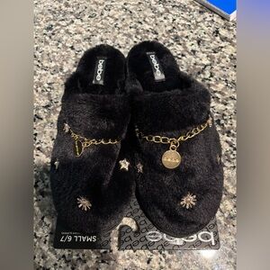 Bebe Faux Fur Slippers Black Slipper Small 6/7